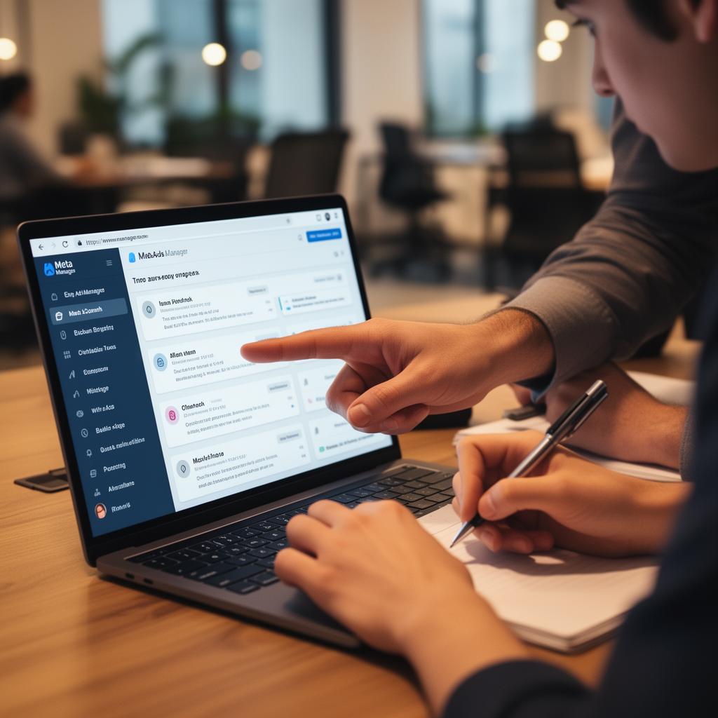 A mentor reviewing a Meta Ads dashboard with a student during a live online lab